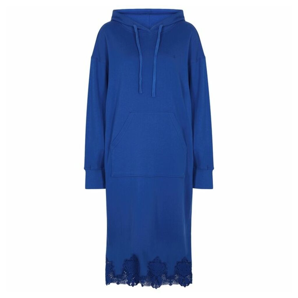 PushBUTTON Blue Lace-trimmed Cotton Sweatshirt Dress