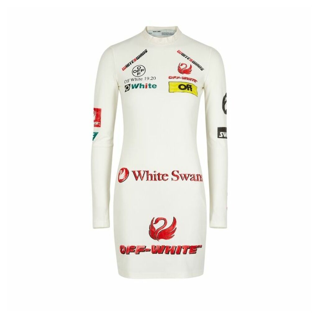 Off-White White Logo-print Cotton Mini Dress