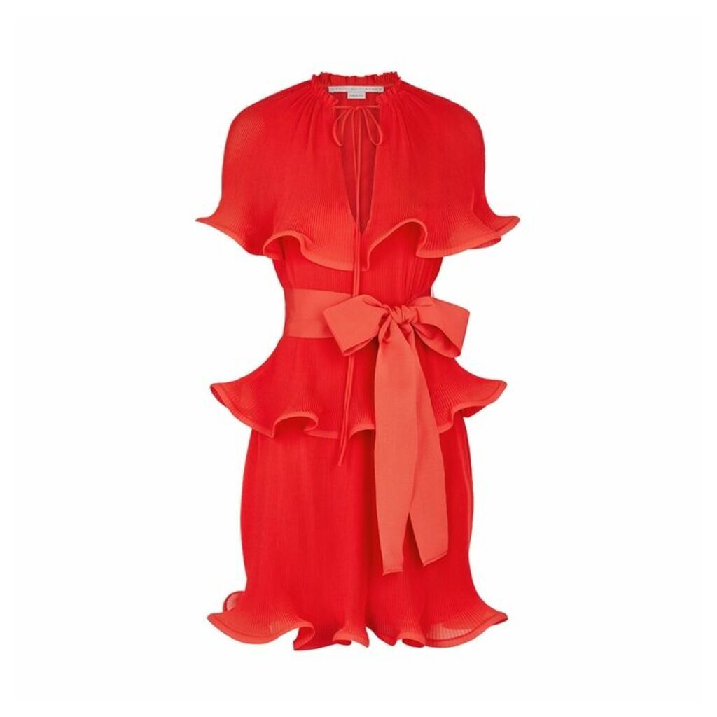 Stella McCartney Red Ruffled Plissé Mini Dress