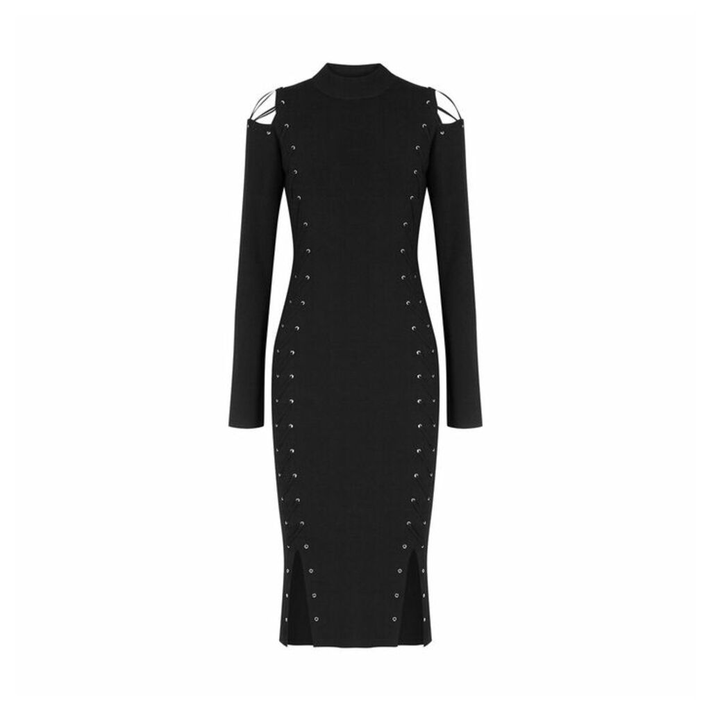 McQ Alexander McQueen Black Lace-up Stretch-knit Midi Dress