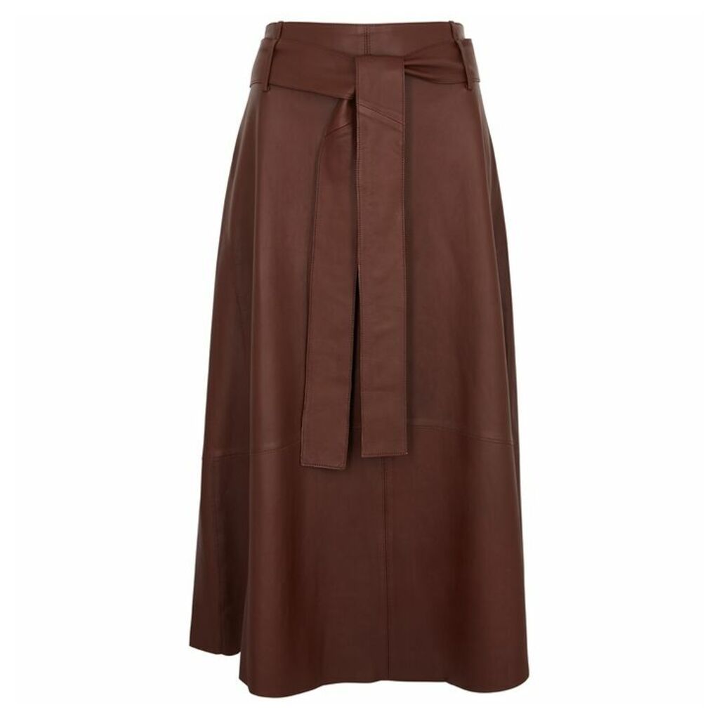 Vince Brown Leather Midi Skirt