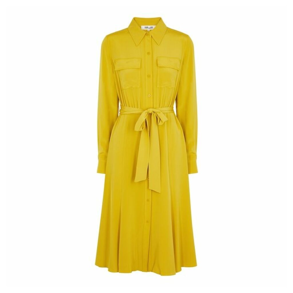 Diane Von Furstenberg Antonette Mustard Silk Shirt Dress