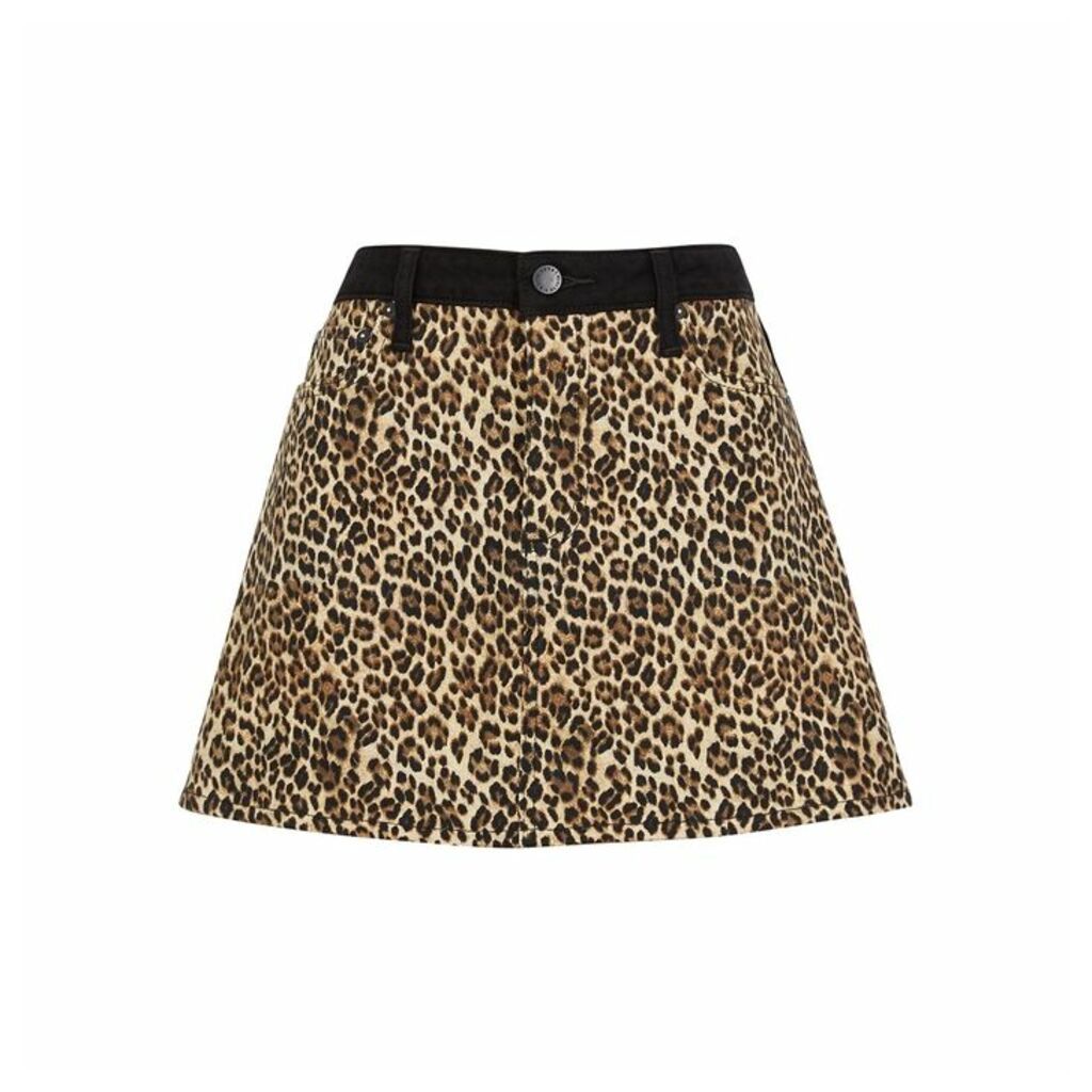 Alice & Olivia Jeans Good High Rise Leopard-print Denim Mini Skirt