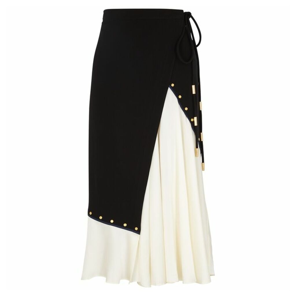 Tory Burch Black Stretch-jersey And Satin Wrap Skirt
