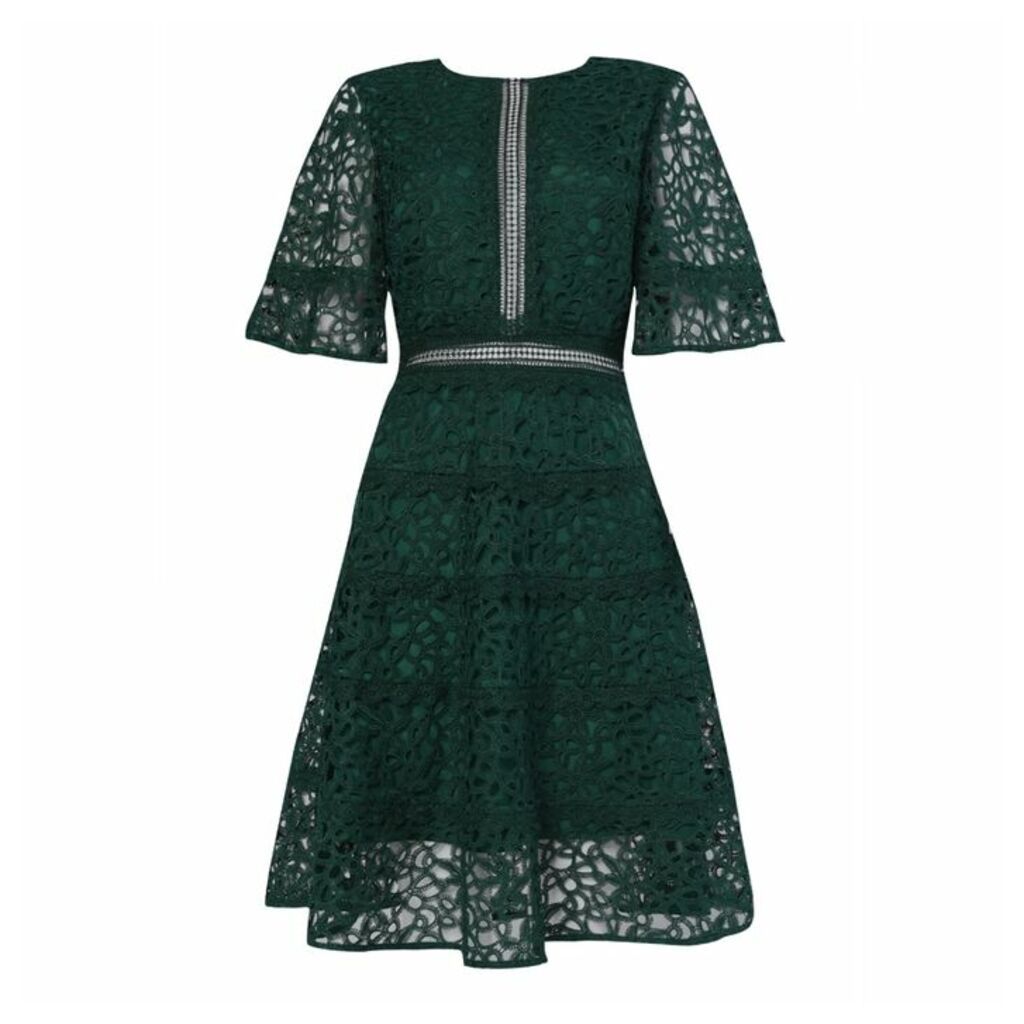 True Decadence True Decadence Dark Green Lace Cut Work Midi Dress