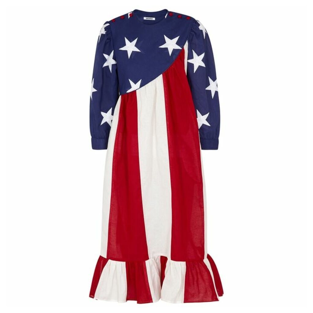 BATSHEVA American Flag Cotton Midi Dress