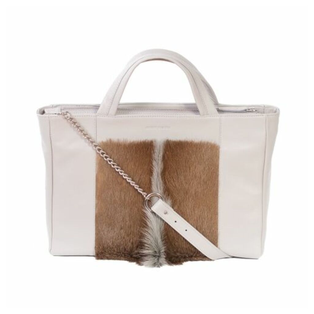 SHERENE MELINDA Tote Springbok Leather Handbag In Earth With A Fan