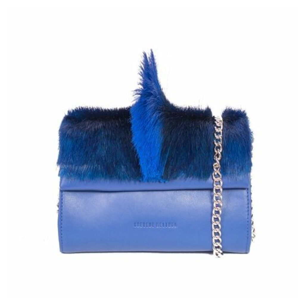 SHERENE MELINDA Mini Springbok Leather Handbag In Royal Blue With A Fan