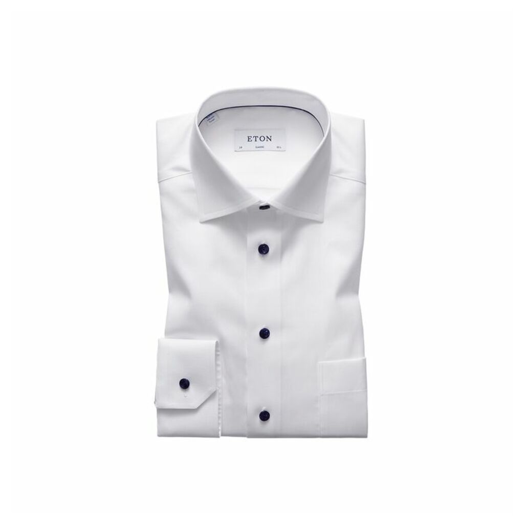 Eton White Twill Shirt With Navy Details - Classic Fit