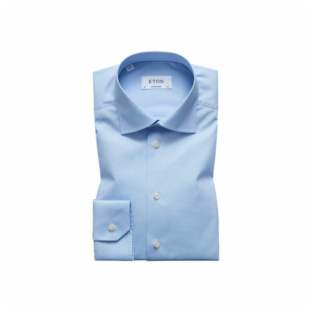 Eton Blue Plain Poplin Shirt - Contemporary Fit