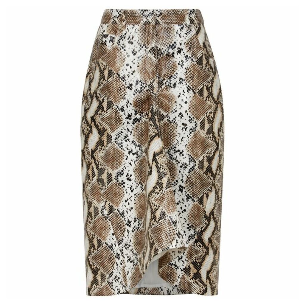 PushBUTTON Brown Coated Snake-print Skirt