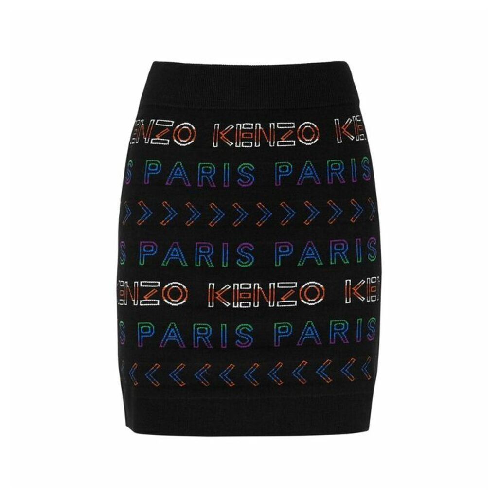 Kenzo Black Logo-intarsia Wool-blend Mini Skirt