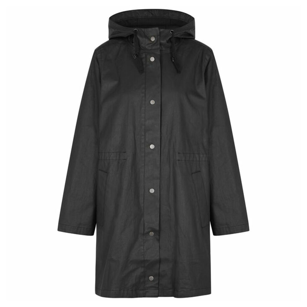 EILEEN FISHER Black Coated Stretch-cotton Coat