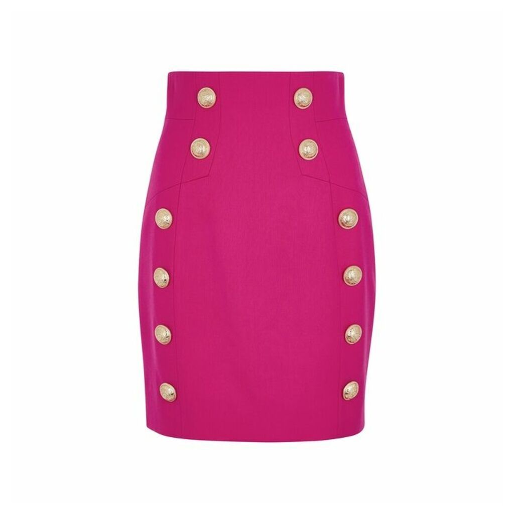 Balmain Pink Button-embellished Wool Mini Skirt