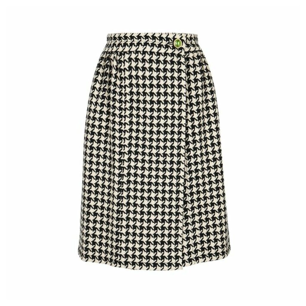 Gucci Houndstooth Wool-blend Wrap Skirt