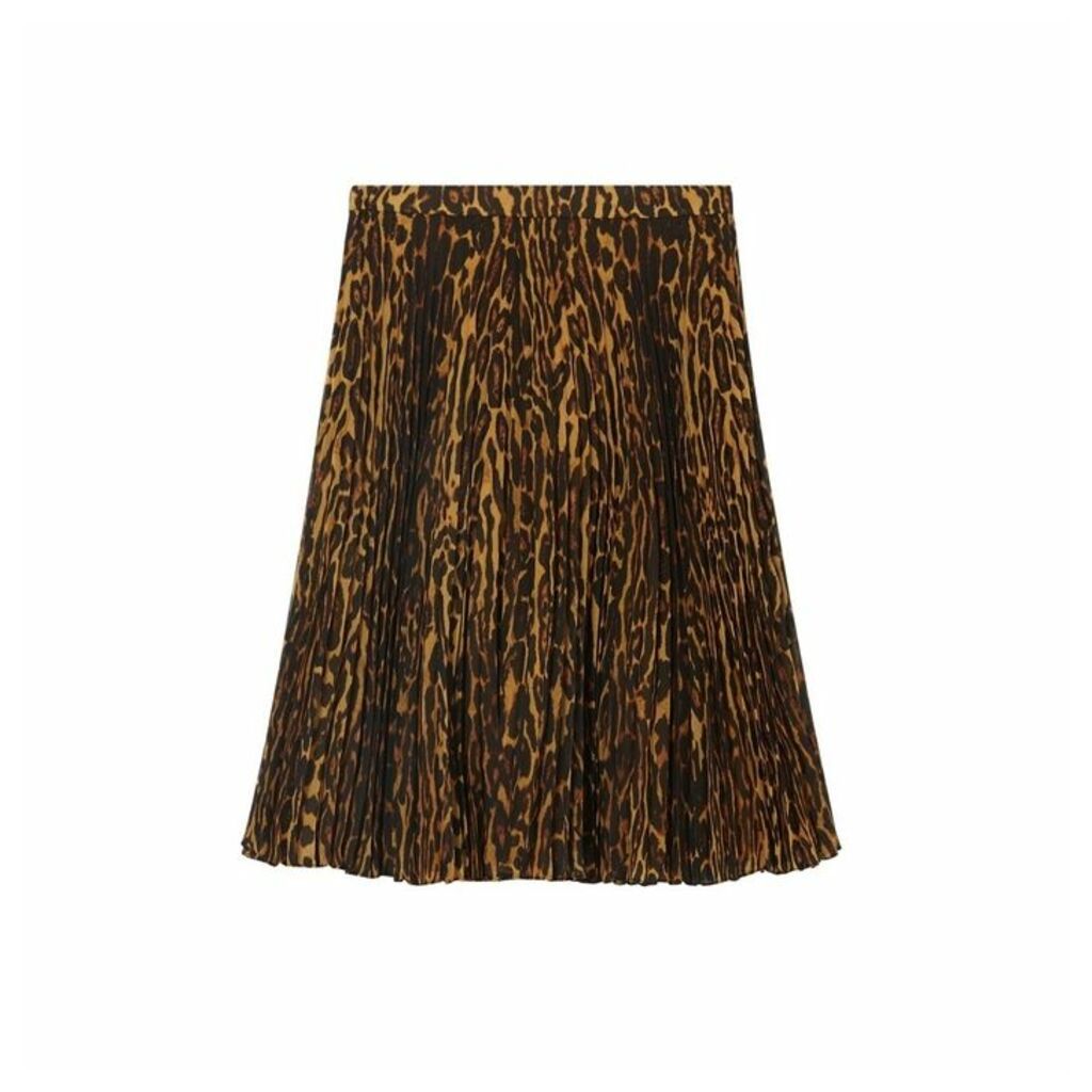 Burberry Leopard Print Pleated Skirt