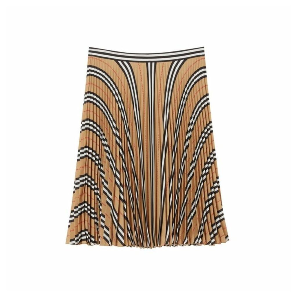 Burberry Logo And Stripe Print Crepe Pleated Skirt