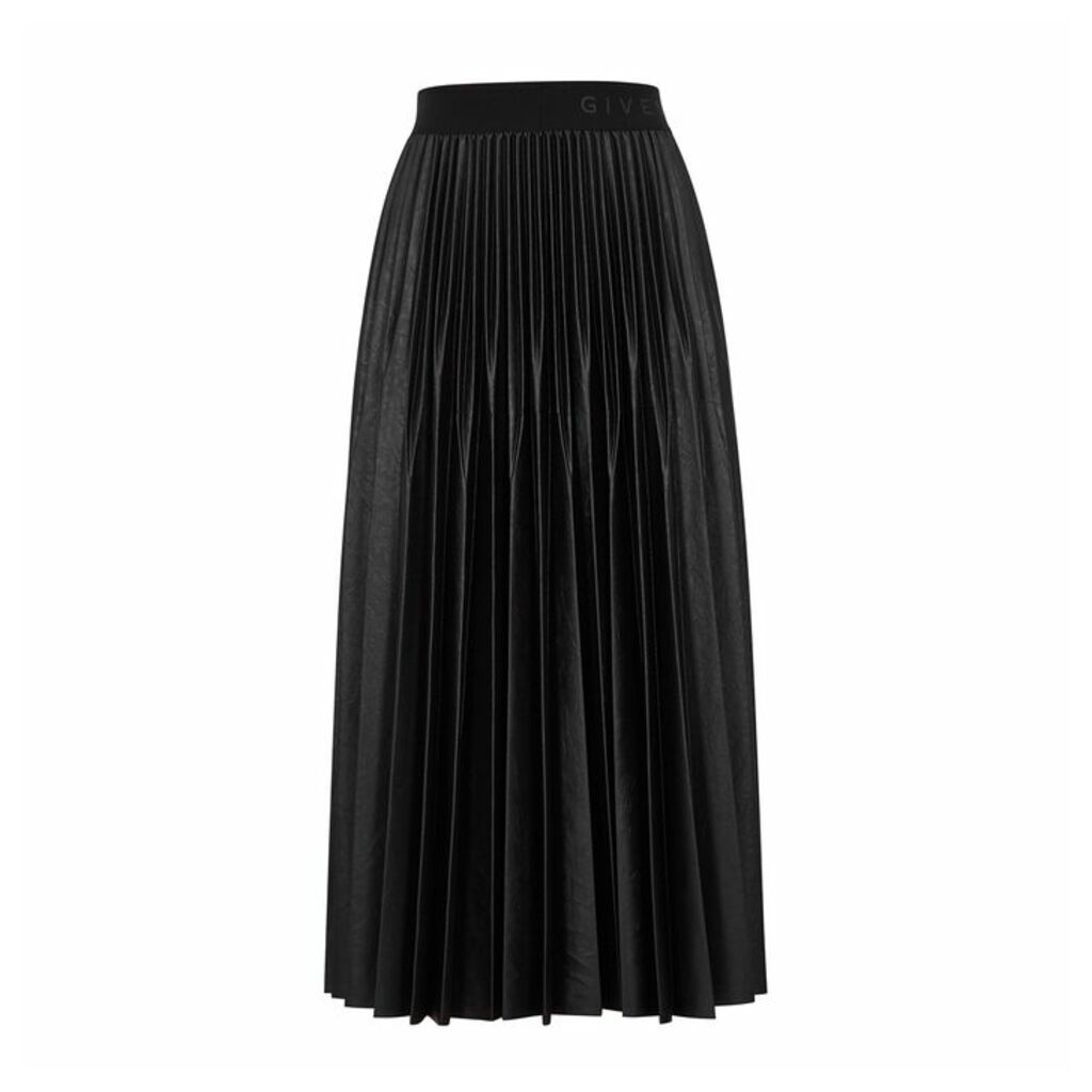 Givenchy Black Pleated Faux-leather Midi Skirt