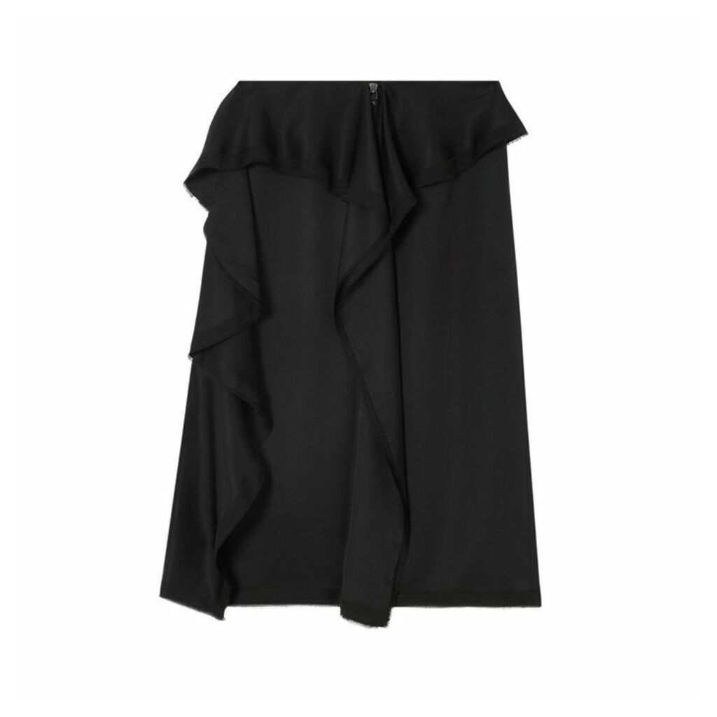 Burberry Ruffle Detail Silk Satin Pencil Skirt