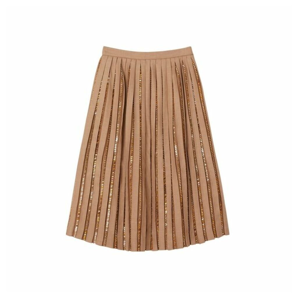 Burberry Crystal Detail Plisse Soleil Wool Silk Blend Skirt