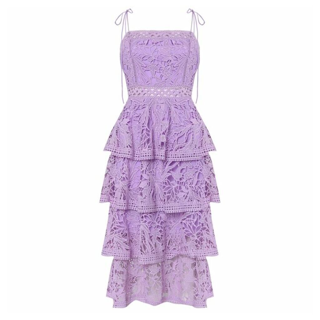 True Decadence Lilac Lace Tiered Midi Dress