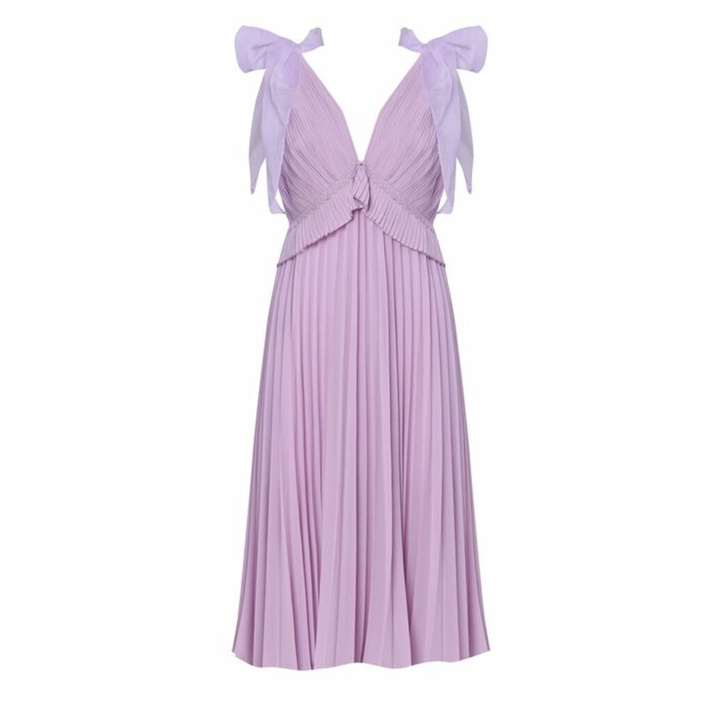True Decadence Lilac Pleated Midi Dress With Bow Sleeves