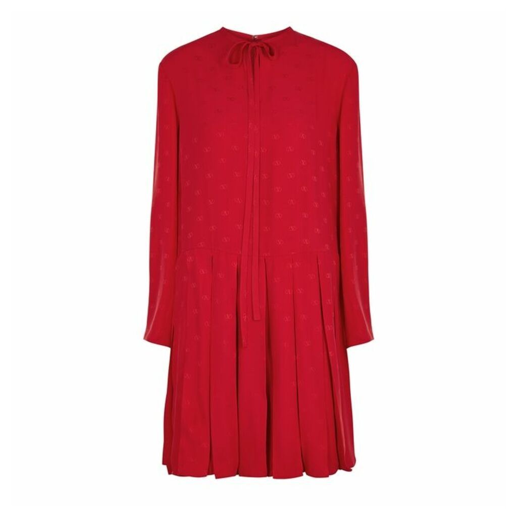 Valentino Red Logo-jacquard Silk Dress