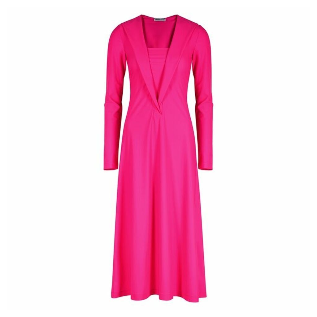 Saks Potts Yasmin Neon Pink Stretch-jersey Midi Dress