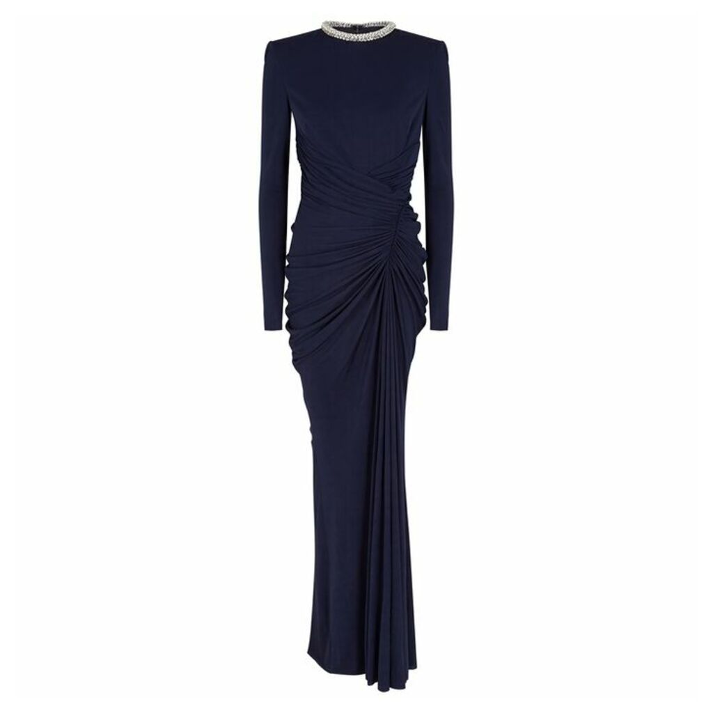 Alexander McQueen Navy Crystal-embellished Jersey Gown