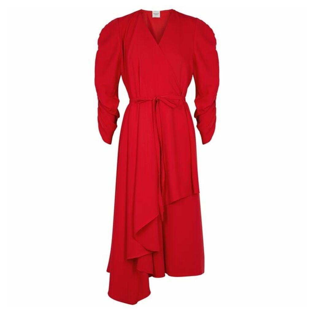A.W.A.K.E MODE Red Puff-sleeve Wrap Dress