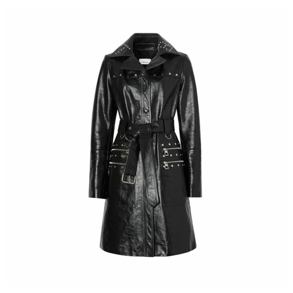 Burberry Studded Crinkled Leather Trench Coat