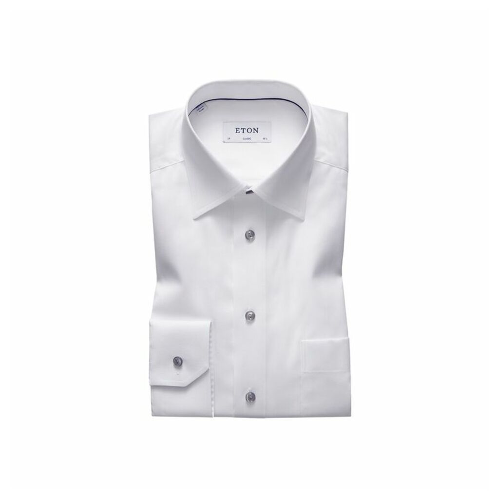 Eton White Twill Shirt With Grey Details - Classic Fit