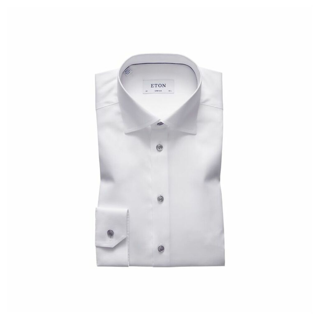 Eton White Twill Shirt - Grey Details - Super Slim Fit