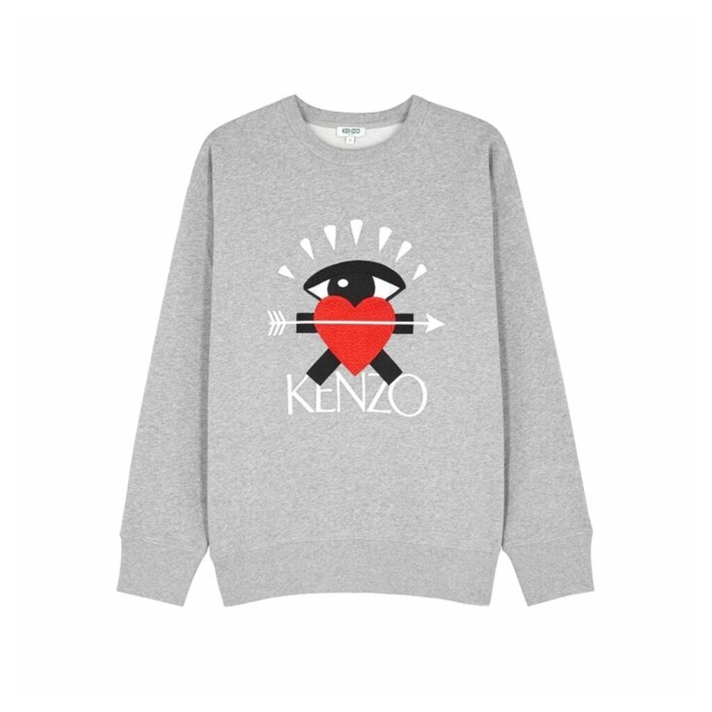 Kenzo Grey Logo-embroidered Cotton Sweatshirt