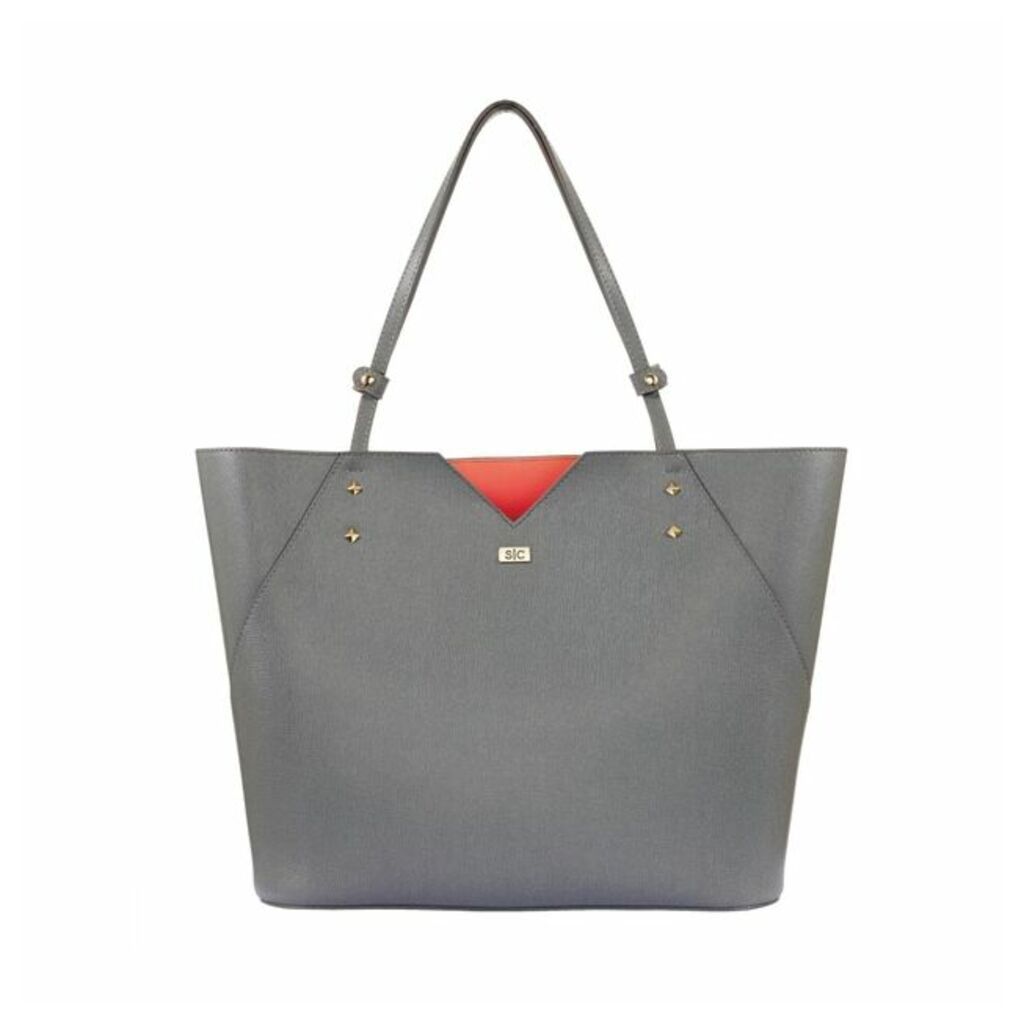 Stacy Chan London Veronica Tote In Grey Saffiano Leather