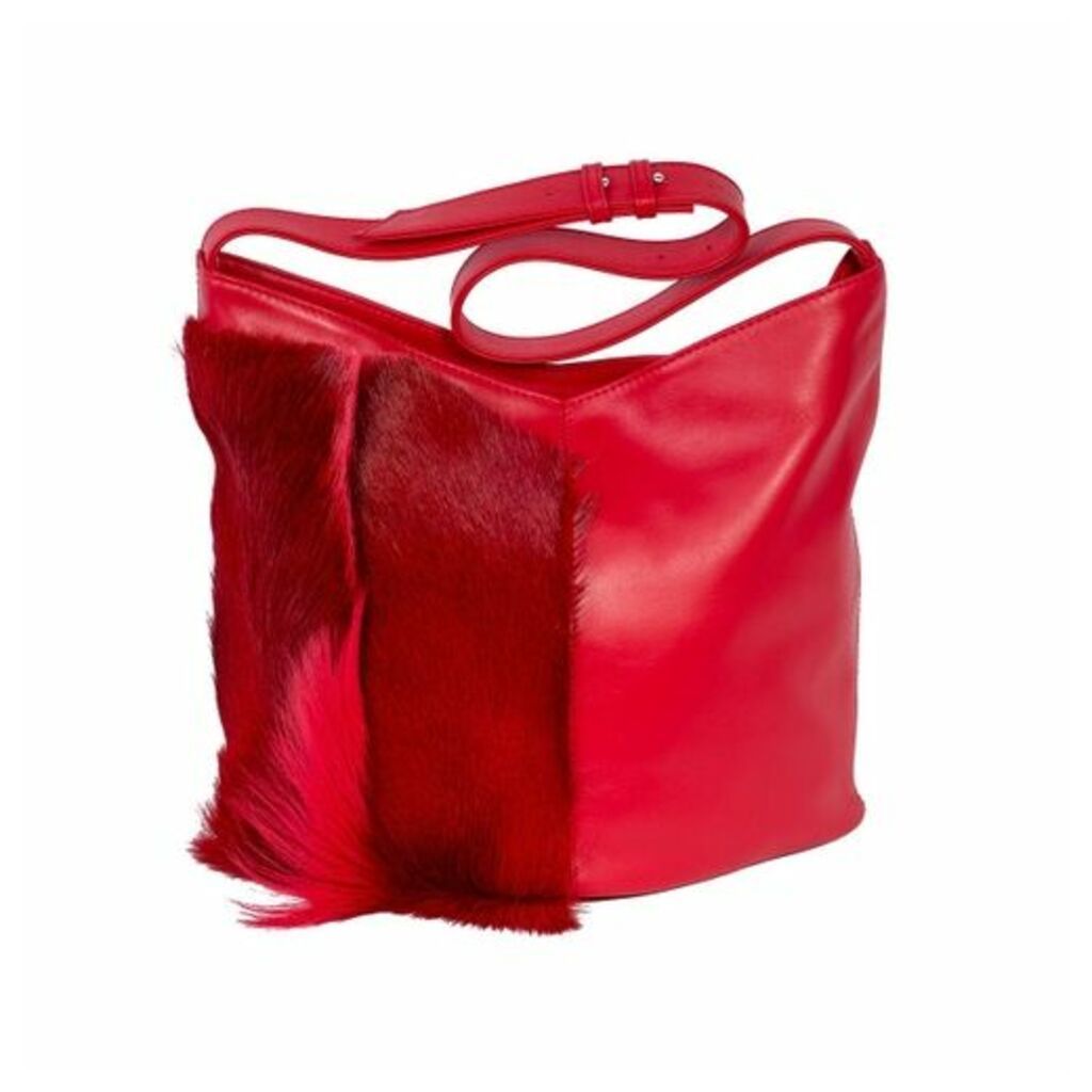 SHERENE MELINDA Hobo Springbok Leather Handbag In Red With A Fan