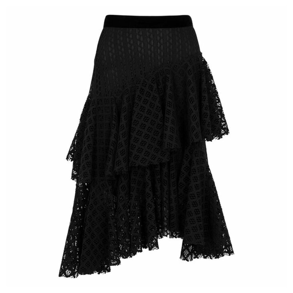 Philosophy Di Lorenzo Serafini Black Tiered Crochet Lace Midi Skirt