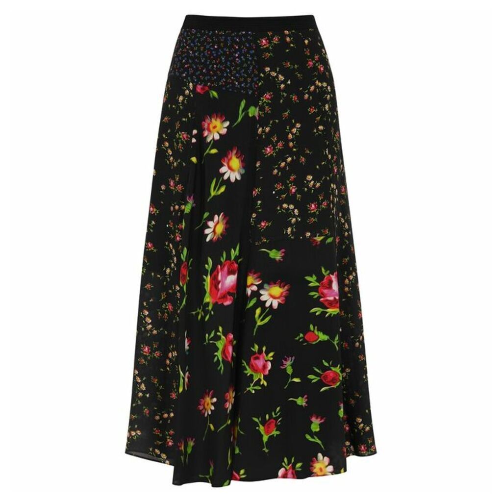 McQ Alexander McQueen Black Floral-print Midi Skirt