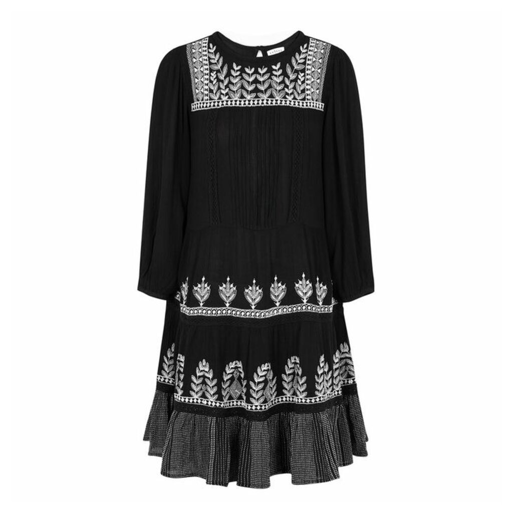 Velvet By Graham & Spencer Arabella Black Embroidered Gauze Mini Dress