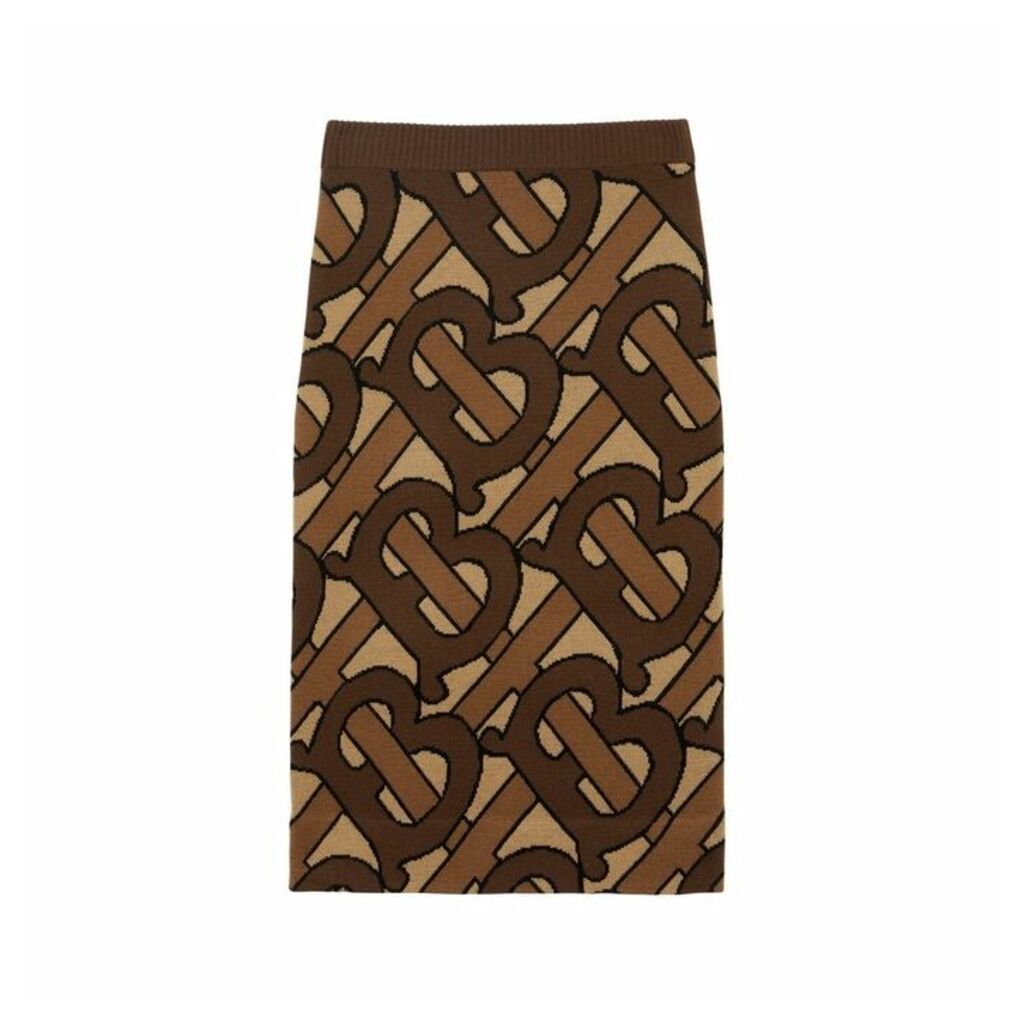 Burberry Monogram Intarsia Wool Pencil Skirt