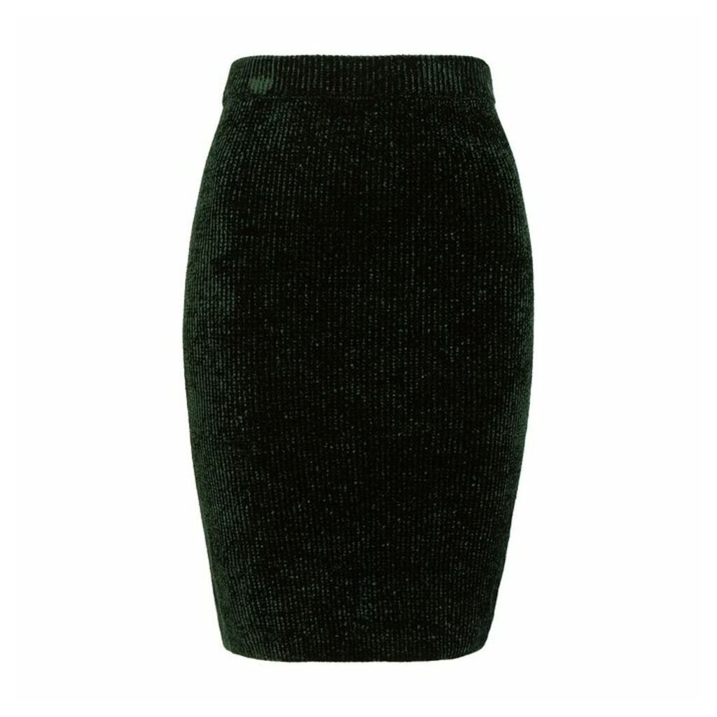 Helmut Lang Dark Green Ribbed Chenille Skirt