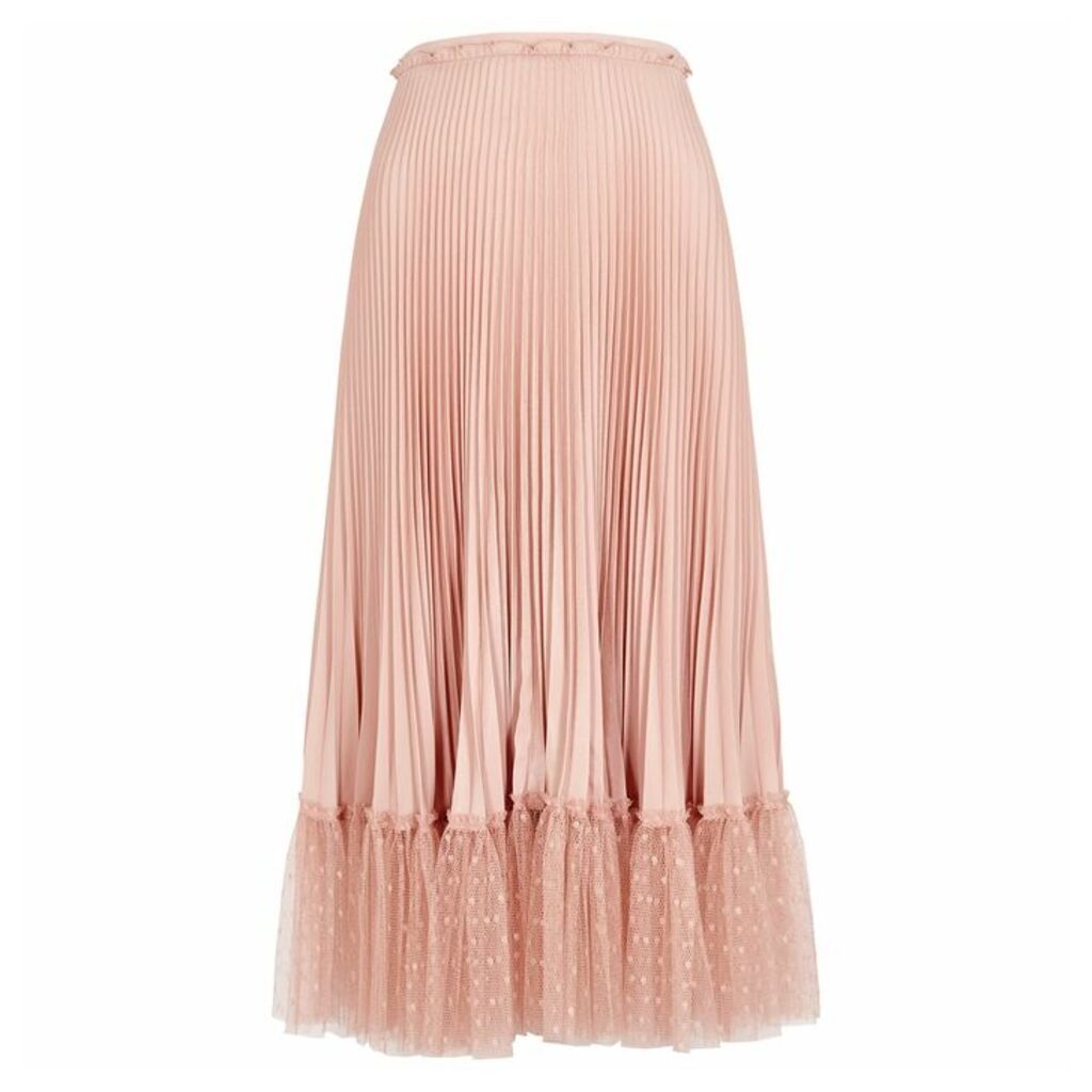 RED Valentino Blush Point D'esprit-trimmed Pleated Midi Skirt