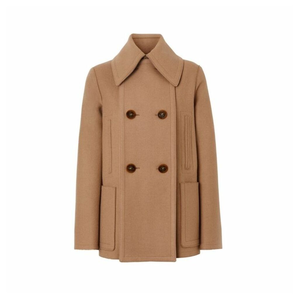 Burberry Button Panel Detail Wool Cashmere Pea Coat