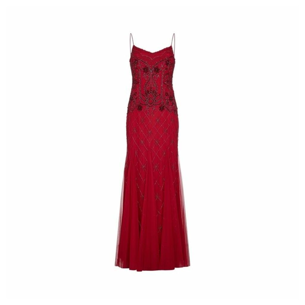 Adrianna Papell Beaded Spaghetti Strap Gown