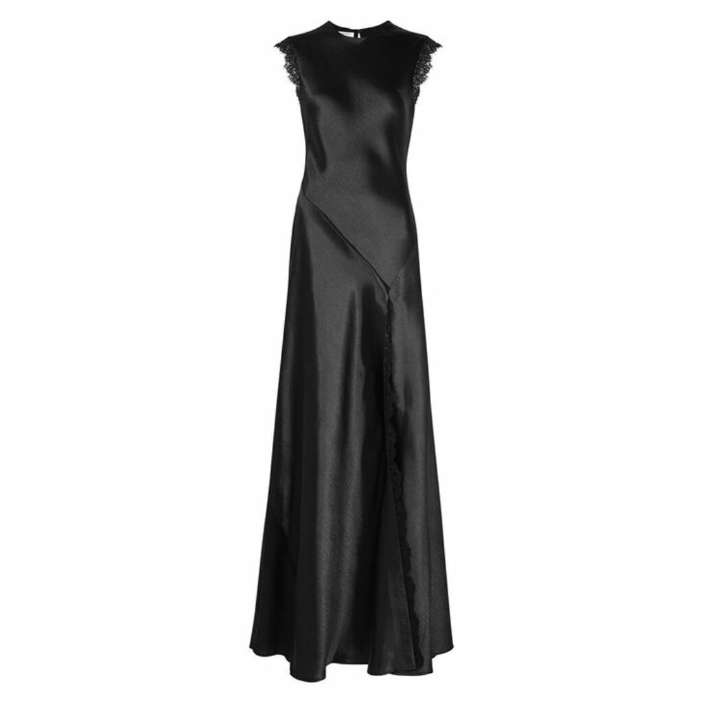 Philosophy Di Lorenzo Serafini Black Lace-trimmed Satin Gown