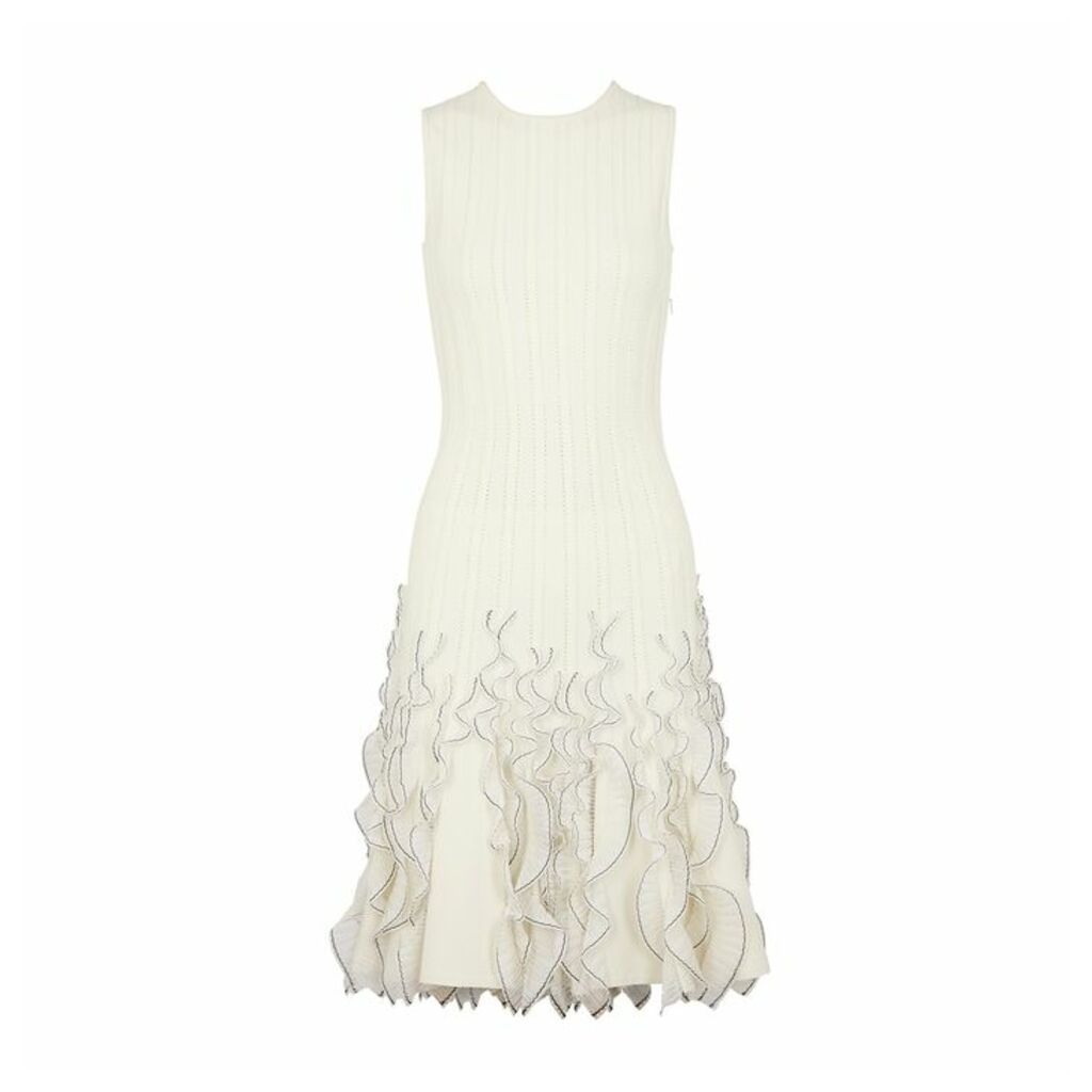Alexander McQueen Ivory Ruffle-trimmed Stretch-knit Mini Dress