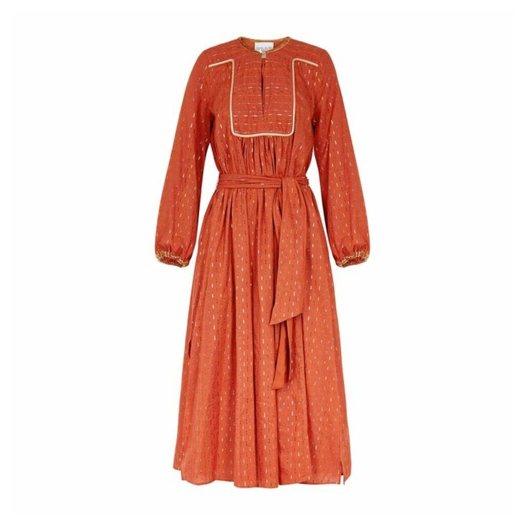 Forte forte Terracotta Fil Coupé Cotton-blend Midi Dress