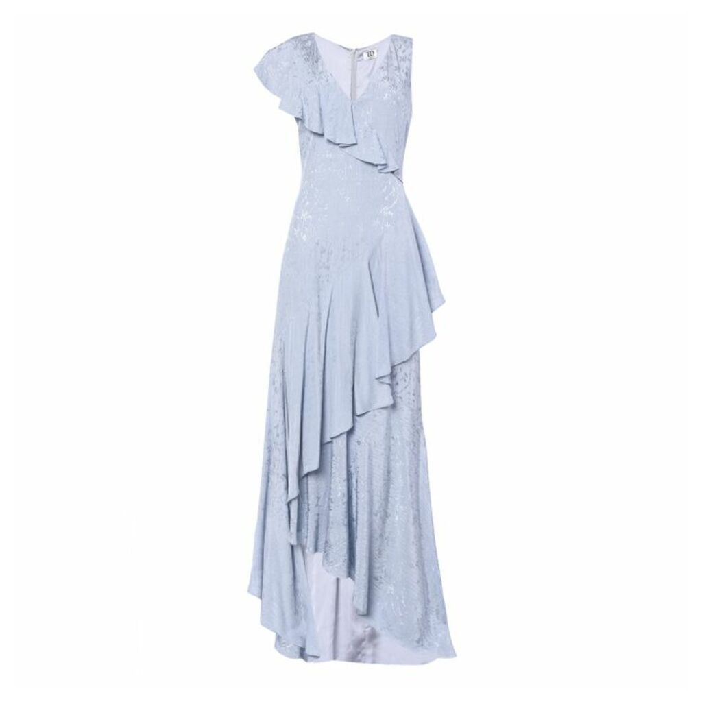 True Decadence True Decadence Ice Blue Floral Asymmetric Maxi Dress