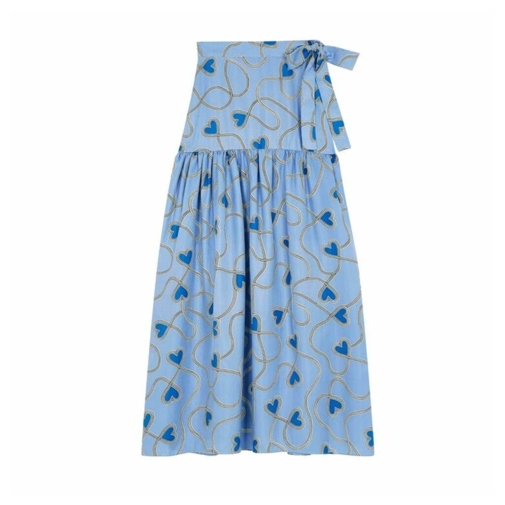 Chinti & Parker Sky-blue Anni Heart Silk-twill Skirt