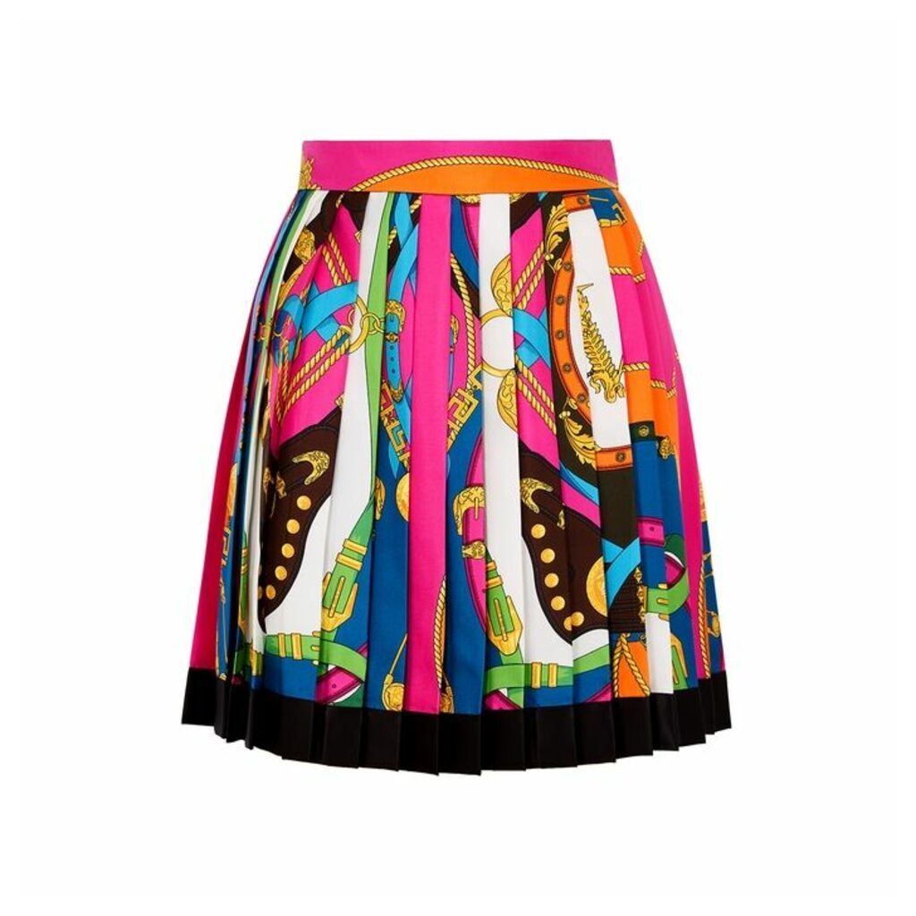 Versace Printed Pleated Silk Mini Skirt
